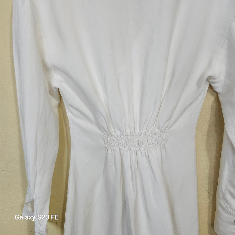 Sandro Paris Celia Mini Dress XS Womens White V-Neck Ruched Front Long Sleeve - Picture 7 of 10